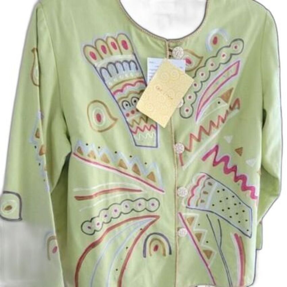 Indigo Moon Lemon Lime Embroidered Blazer Jacket Women's Size 1X NEW w tags